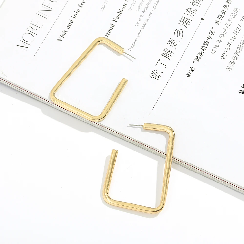 Золотые толстые геометрические прямоугольные серьги кольца для женщин простые в