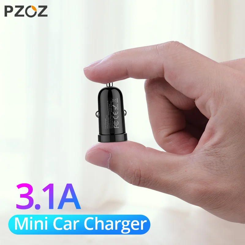 PZOZ Mini Автомобильное зарядное устройство Dual USB 3.1A Зарядка для мобильного телефона Планшетный GPS Универсальный адаптер для быстрой автомобильной зарядки Автомобильное зарядное устройство 2 порта для iPhone LG