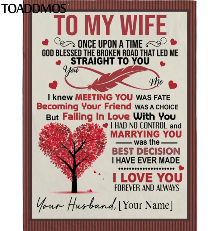 

TOADDMOS Fleece Blankets Gift To My Wife Mail Printed Loving Thin Sofa Bedding Office Nap Warm Blanket Bedroom Comfort Quilt