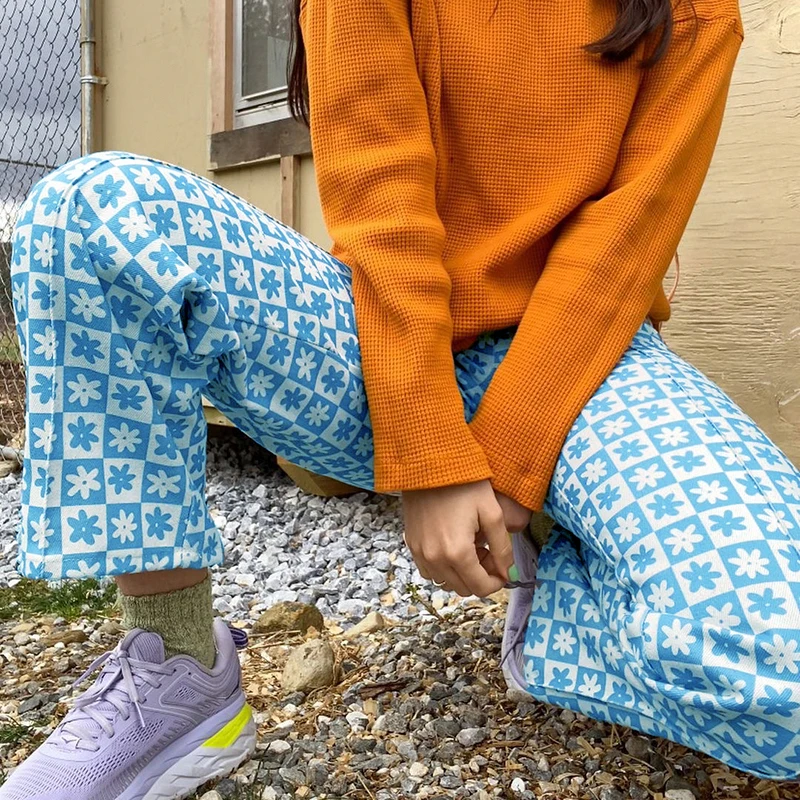 

Plaid Print High Waist Women'S Jeans 90s Streetwear Baggy Trousers Wide Leg Pants Mom Boyfriend Denim Pants Capris Fashion