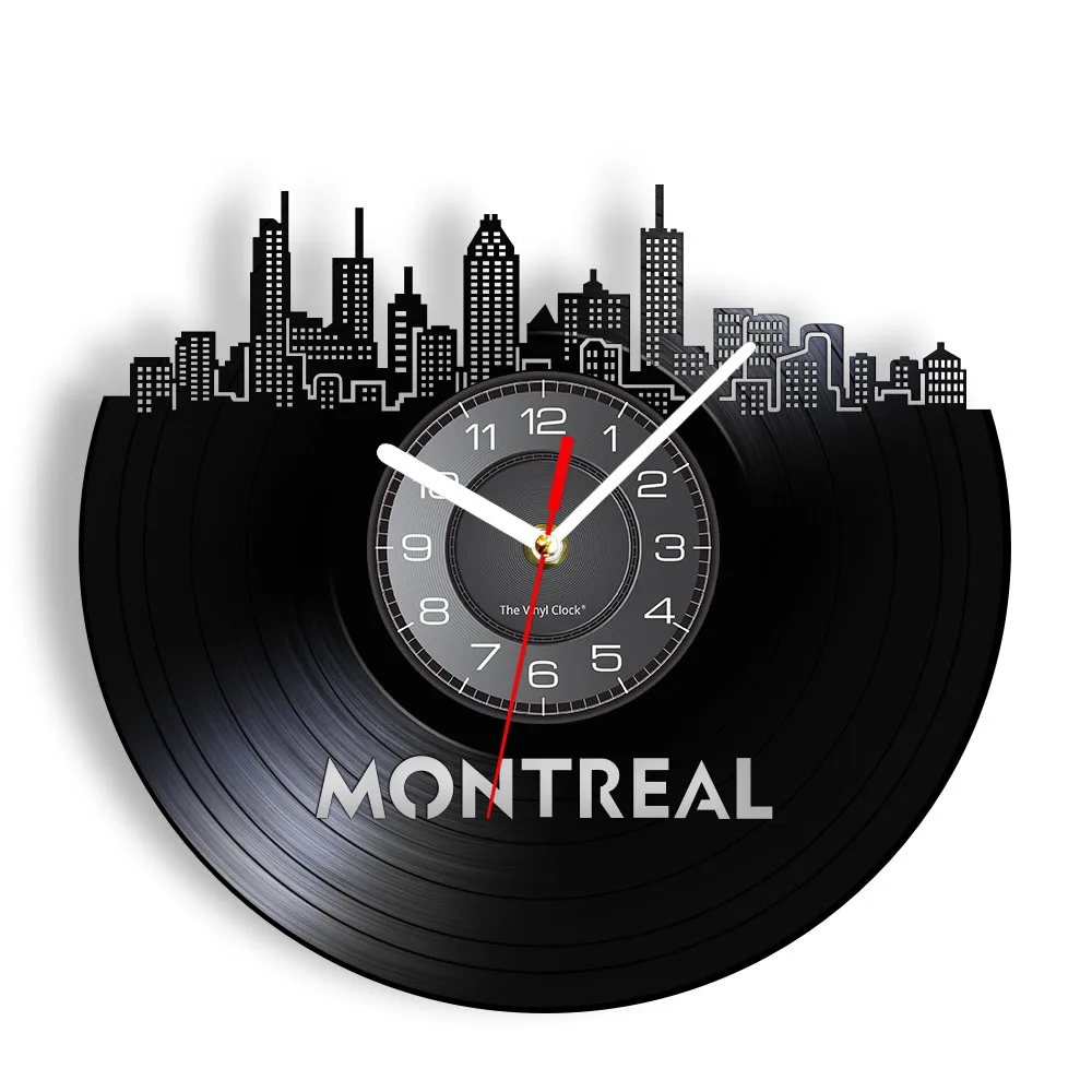

Canada Montreal Cityscape Wall Clock With LED Backlight City Landmark Skyline Gramophone Record Wall Watch Carved Record Artwork