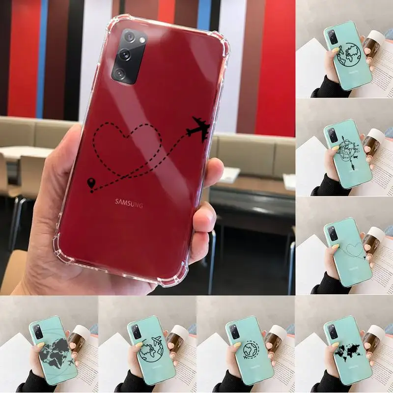 

Black line airplane world map Phone Case Transparent For Samsung S 10 9 20 11 7 8 21 6 P Edge PLUS ULTRA 4G 5G
