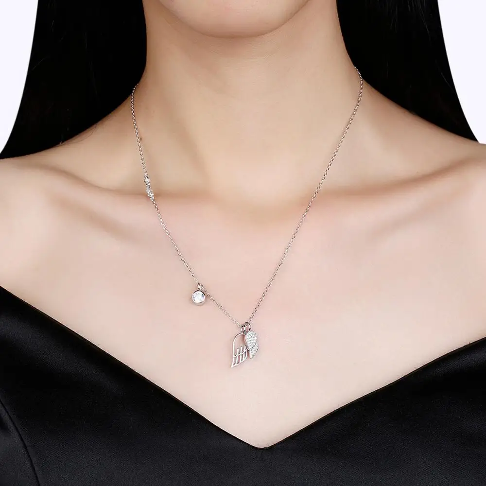 

LEKANI Fashion Creative Wing Necklace 925 Sterling Silver Women's Necklace Light Luxury Jewelry to Send Friends Wedding Gifts