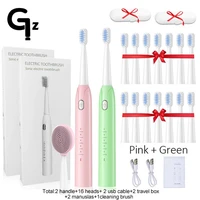 gezhou s802 sonic electric toothbrush rechargeable toothbrush ipx7 waterproof 5 mode usb charger replacement heads set with face