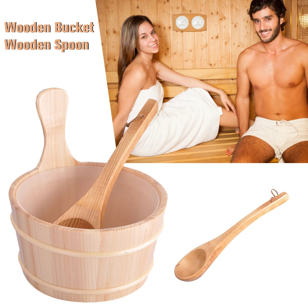 

Bathroom Natural Sauna Bucket Wooden Spoon With Lined Portable Wooden Skin Weight Loss Sauna Tool Supplies