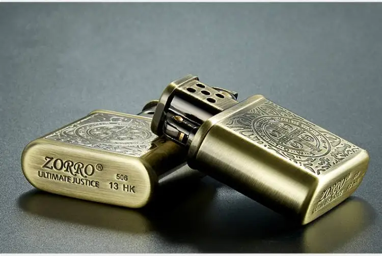 ZORRO винтажная медная бензиновая Зажигалка масло, бензин многоразовая Зажигалка керосиновые Шлифовальные Колеса пожарная газовая зажигалка высокого качества