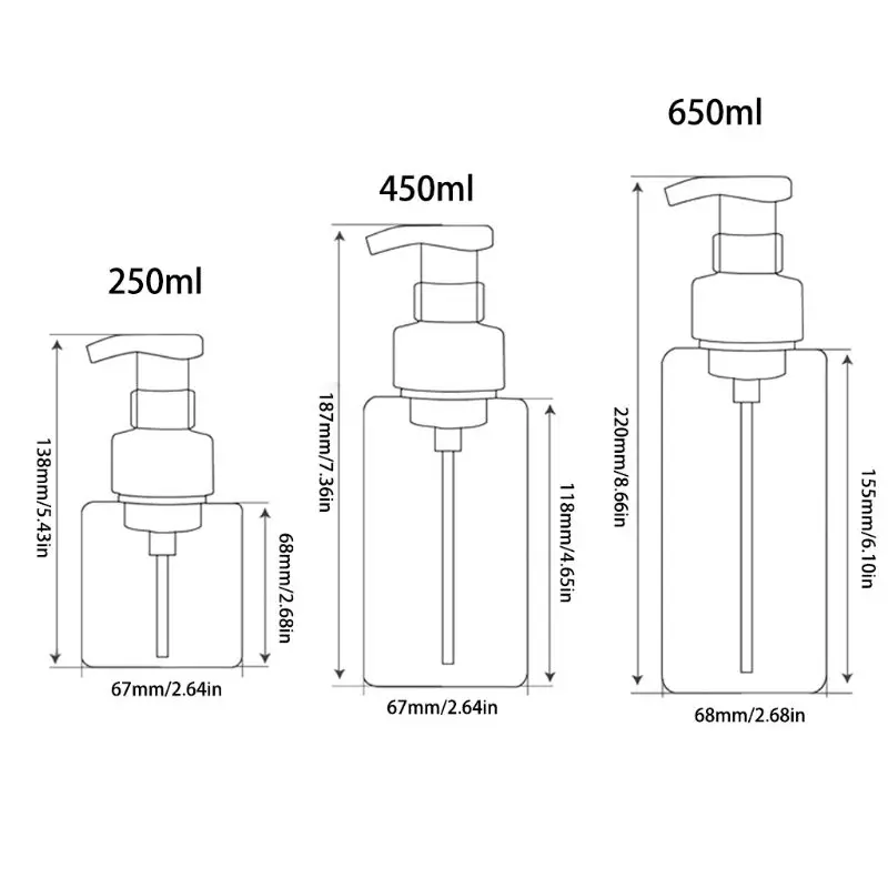 

6pcs Square Empty Bottle Set Facial Cleanser Shampoo Shower Gel Foaming Bottle Dispenser Refillable Container Home Bathroom Pump