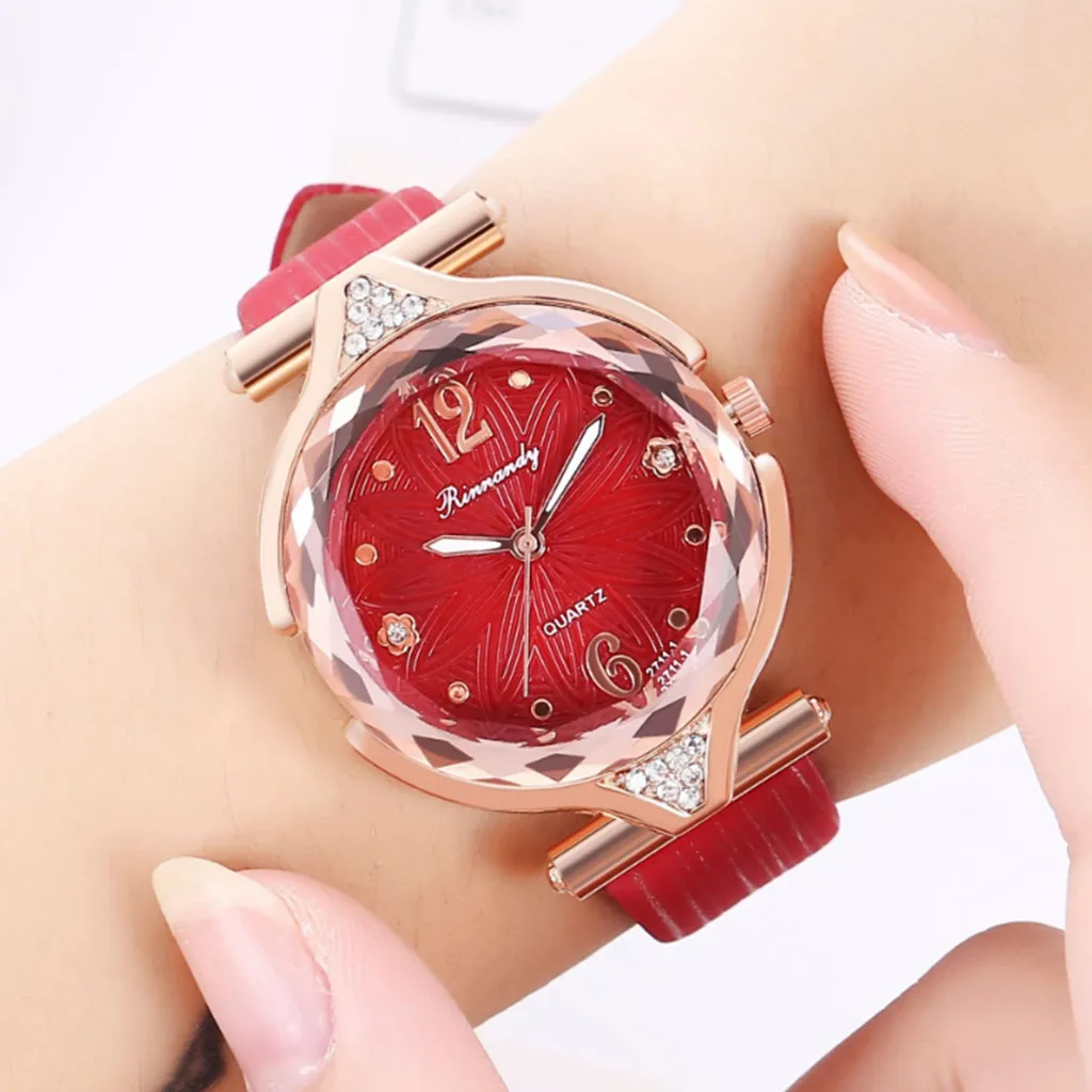Модные женские часы с бриллиантовым циферблатом и 3D принтом повседневные