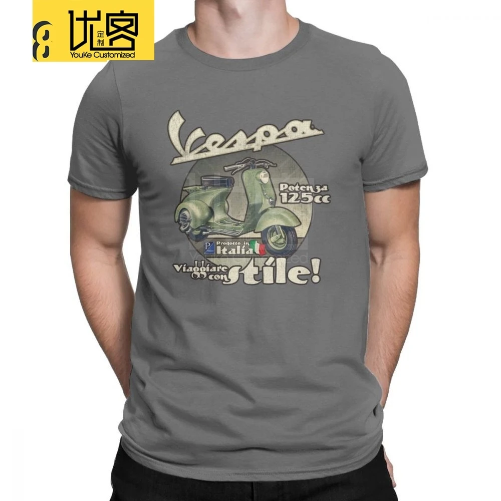 Мужская футболка в стиле Vespa потрясающие топы с круглым вырезом и короткими