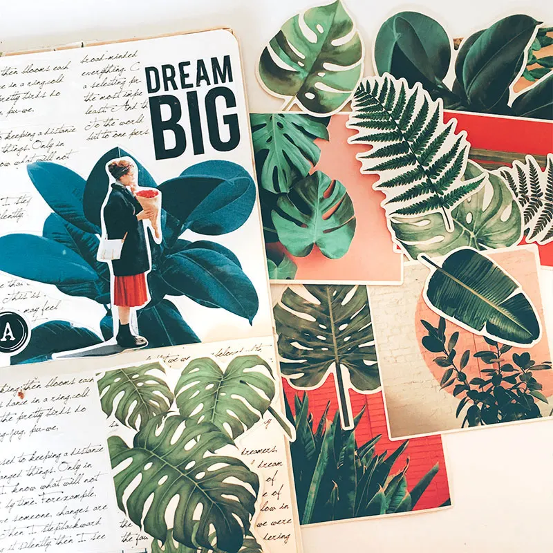 15 шт./компл. Ретро широкие листья Зеленая посадка бамбуковая Наклейка Набор для