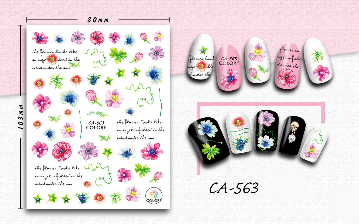 

3D Nail Sticker Girl Manicure Decals Decoration Stickers for Nails Pink Bright Flowers Design Nail Art Sticker Accessories
