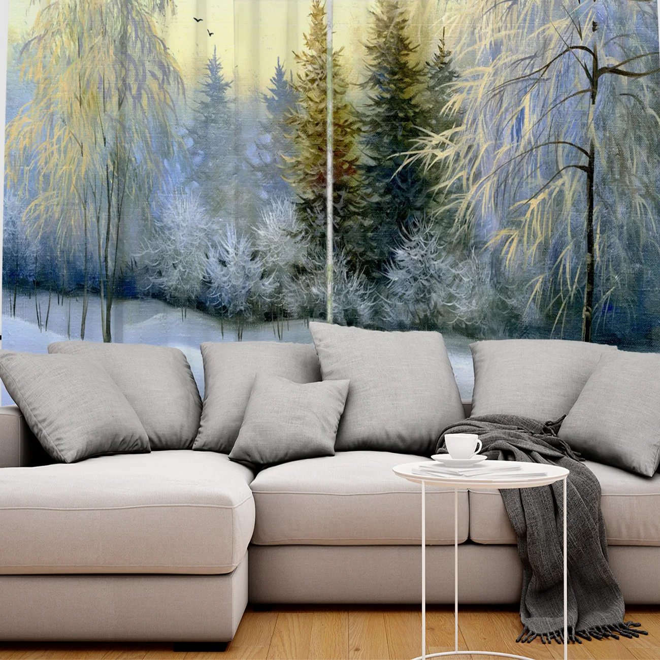 Winter Snow Lake Woods Jungle Birds Beautiful Cloud Window Curtains Living Room Curtain Rod Kitchen Drapes Fabric Home Decor |