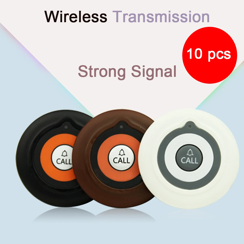 

JINGLE BELLS 10 pcs Waiter Call Buttons Pager Wireless Calling Systems for Cafe Factory Hospital Hotel Restaurants Transmitter