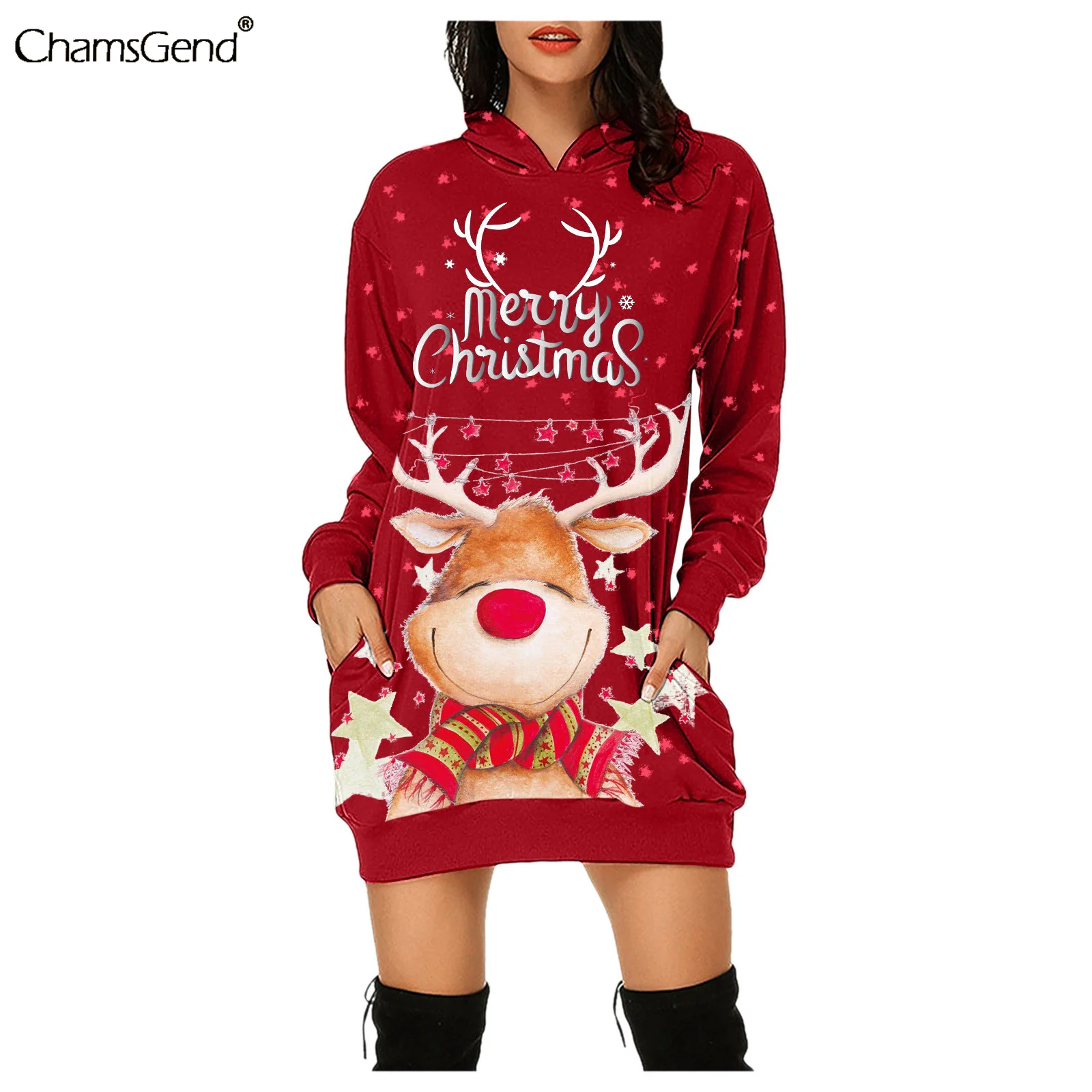 

Женское платье-свитшот с длинным рукавом, с принтом в виде лося