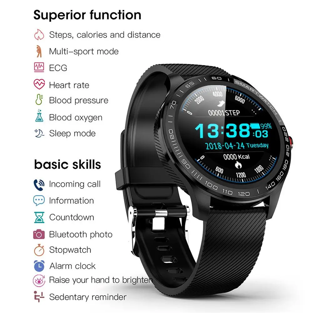 Sports Pedometer L9 Bluetooth Men Fitenss Smart Watch Cardiogram PPG HRV Heart Rate Monitor IP68 Waterproof Walk Health Bracelet