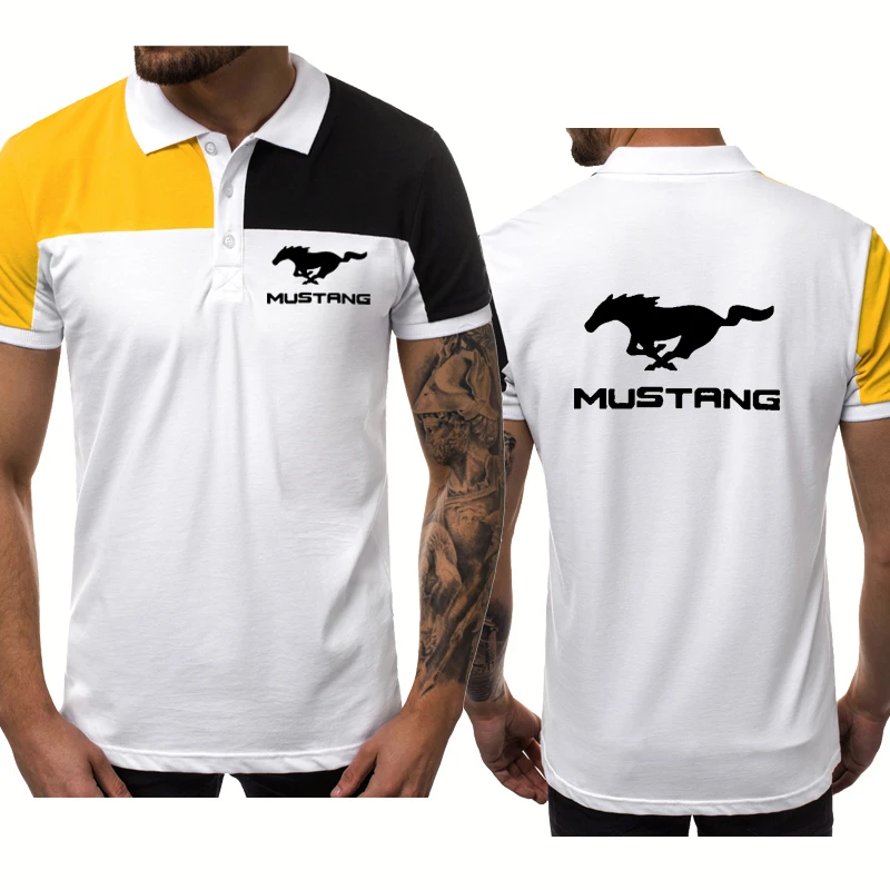 

NEW summer Men's Short sleeve Mustang Car Logo printing high quality Cotton Gradient Men's short sleeve polo shirt
