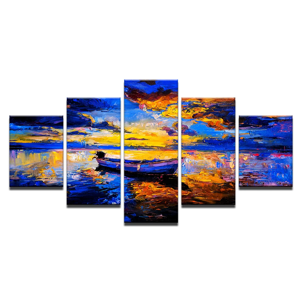 

5 Pieces Colorful Abstract Ship Seacape Printed Canvas Painting Living Room Wall Art Landscape Pictures No Frames