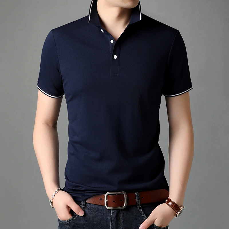 

2020 Business Men's Summer Casual Short Sleeve Cotton Polo Shirt Slim Solid Color Popular Comfortable Pearl Mesh Fabric Clothing