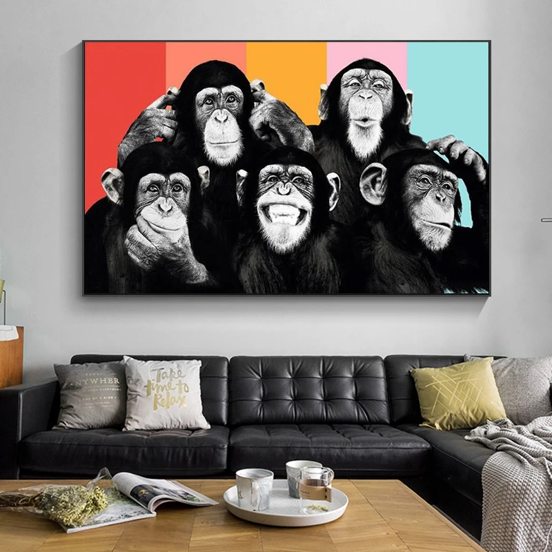 

Funny Monkeys Art Canvas Posters and Prints Animals Wall Art Abstract Canvas Paintings Kids Art Pictures Wall Room Decor