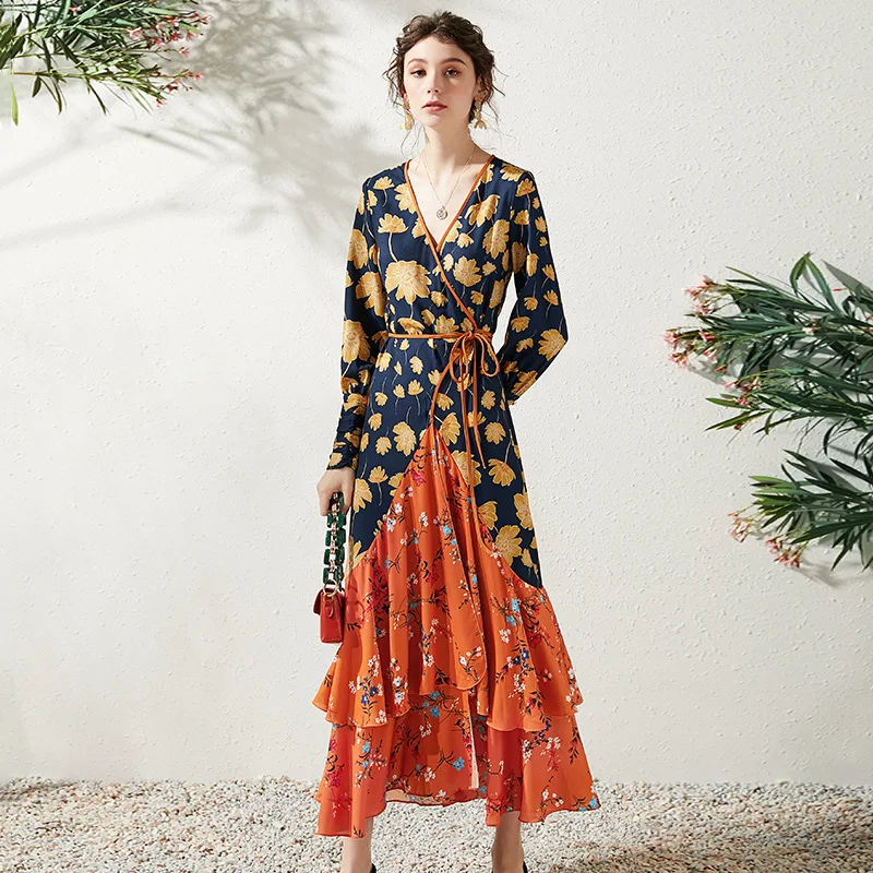 Женское длинное платье с принтом повседневное пляжное асимметричное