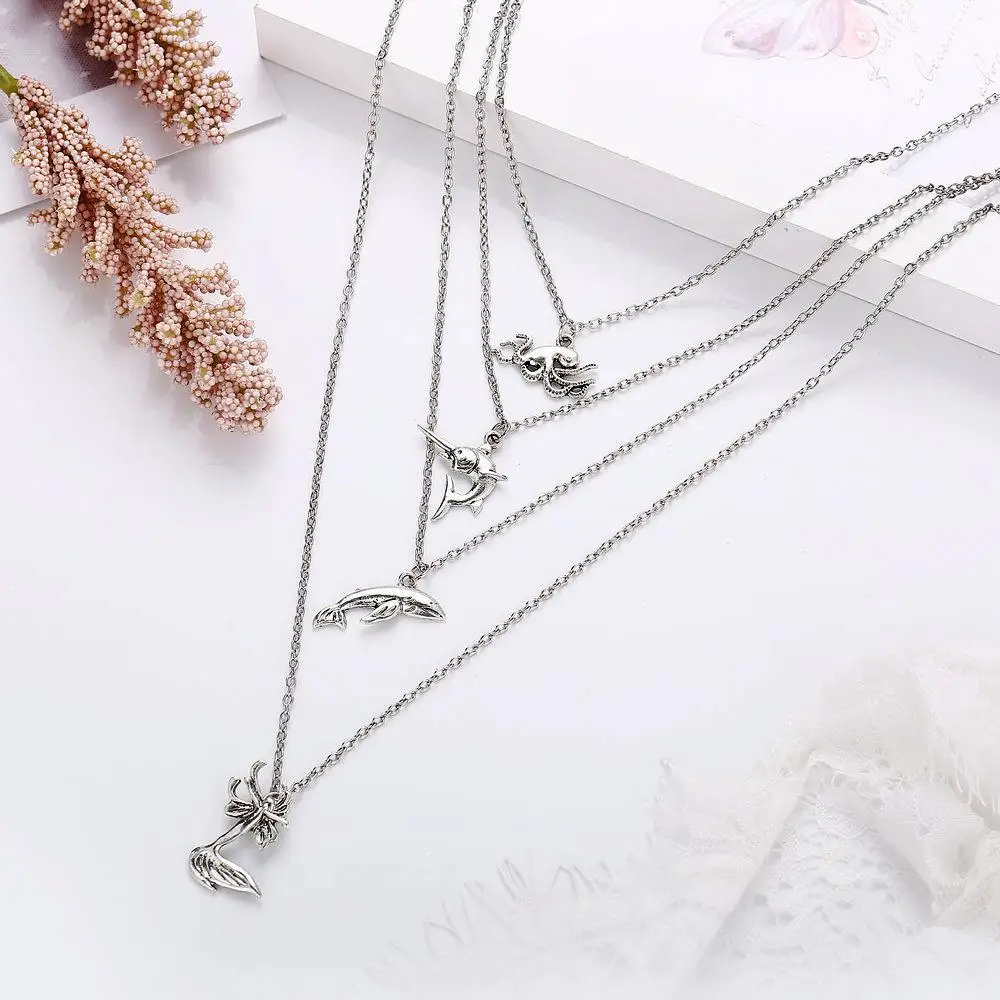Creative Dolphin Mermaid Pendant Unisex Retro Multi-layer Necklace Sweater Chain Decoration Accessories | Украшения и аксессуары