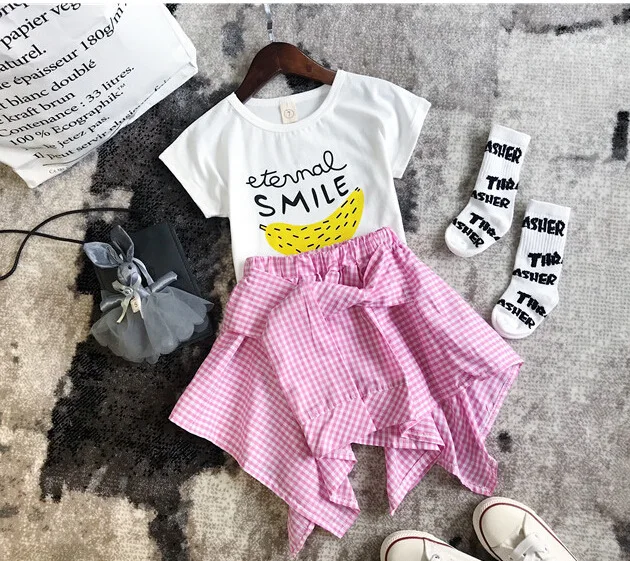 Летняя одежда для девочек 2020 г. Футболка с короткими рукавами и рисунком банана +