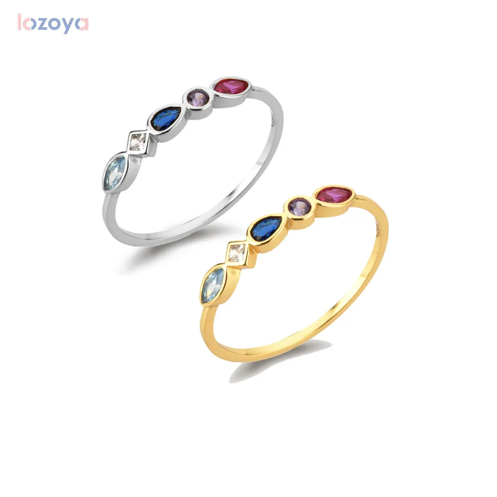 

LOZOYA 925 Серебряные радужные кольца ювелирные изделия круглые синие розовые красные кольца женские Рок Панк Красочные Роскошные модные Кристаллы