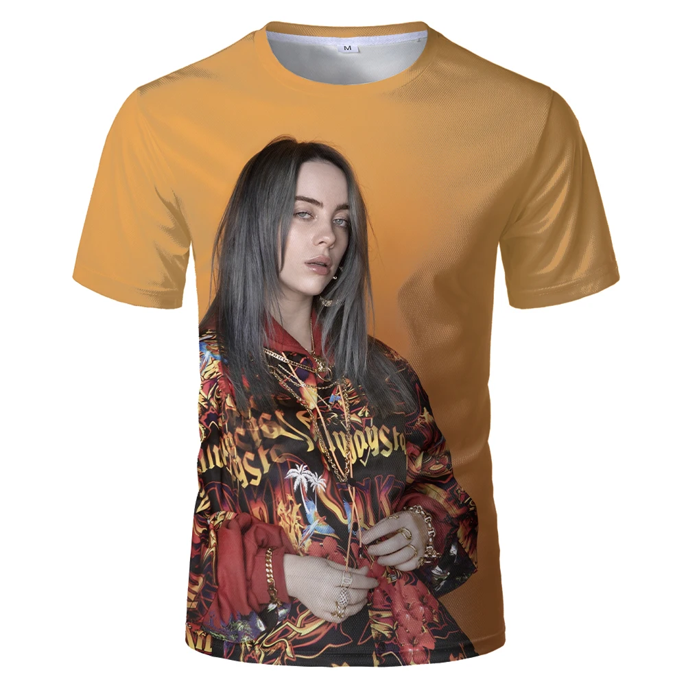 Billie Eilish Воздухопроницаемая сетчатая ткань с круглым вырезом 3d Hd цифровая печать
