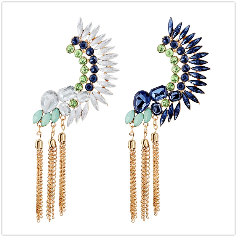 SHEEGIOR, бохо, длинные серьги-манжеты с кисточками, Bijoux Femme, золотые цепочки, стразы, большие клипсы, серьги для женщин, модное ювелирное изделие, подарок