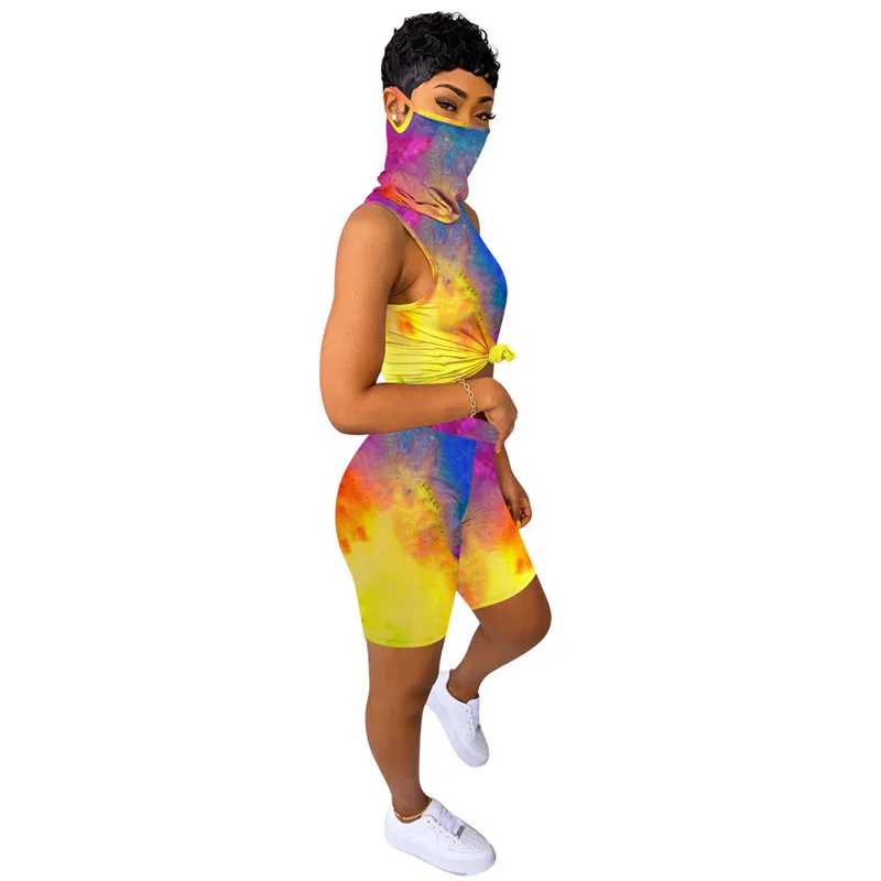 Летний спортивный костюм с принтом Adogirl укороченный топ без рукавов воротником