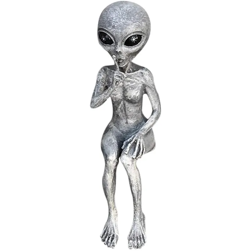 

2pcs/set Alien Statue Garden Figurine Miniatures Home Office Desktop Decoration Outer Space Martians Resin Home Decor Ornaments