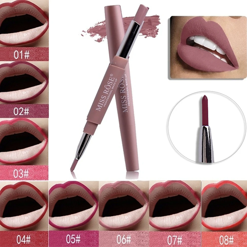 Матовая губная помада MISS ROSE 2 в 1 подводка для губ нюдовая макияжа водостойкая