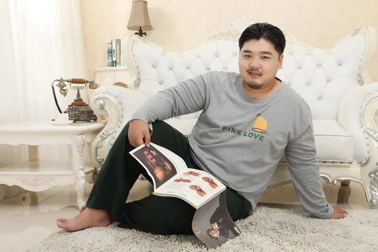 Мужской осенне-зимний хлопок 5XL XL пижамный комплект с круглым вырезом пуловер Пижама Костюм