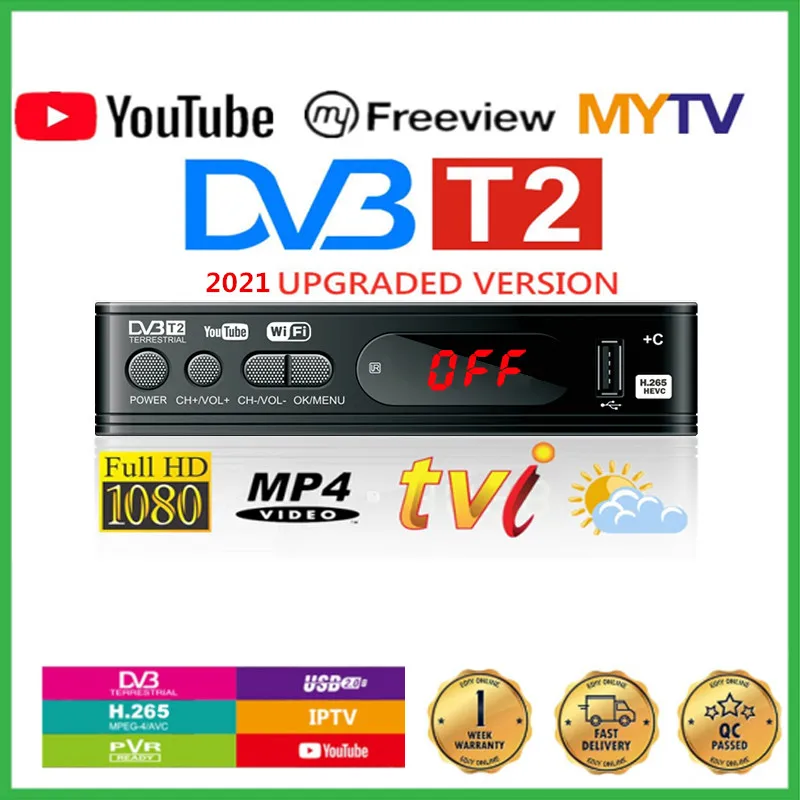 

USB2.0 DVB T2 TV Tuner Wifi DVB-T2 Receiver Full-HD 1080P Digital Smart TV BoxSupport MPEG H.264 Built-in Russian manual EU Plug