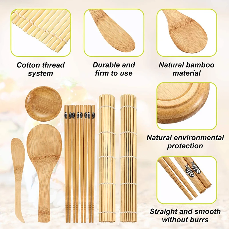 Homemade Sushi Making Kit Bamboo Rolling Diy Maker Set of 12 Piece Kitchen Rice Mold Tools for Kids Beginners | Дом и сад