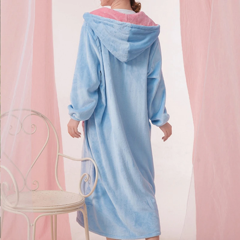 Зимний фланелевый Халат женская теплая Пижама с капюшоном и карманом платье на