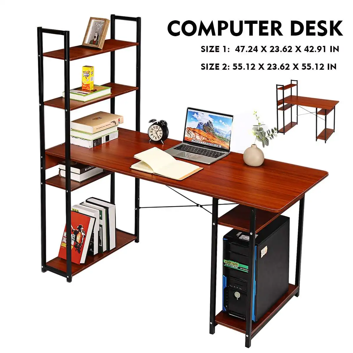 

Computer Desk With Storage Shelves H-Shape Ergonomic Laptop Table Home Office Gaming Study Writing Desk Computer Table Stand