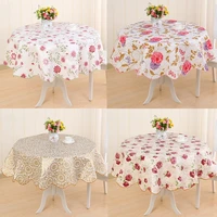 pastoral round tablecloth plastic waterproof oil proof table cover floral printed lace edge anti hot coffee tea tablecloth