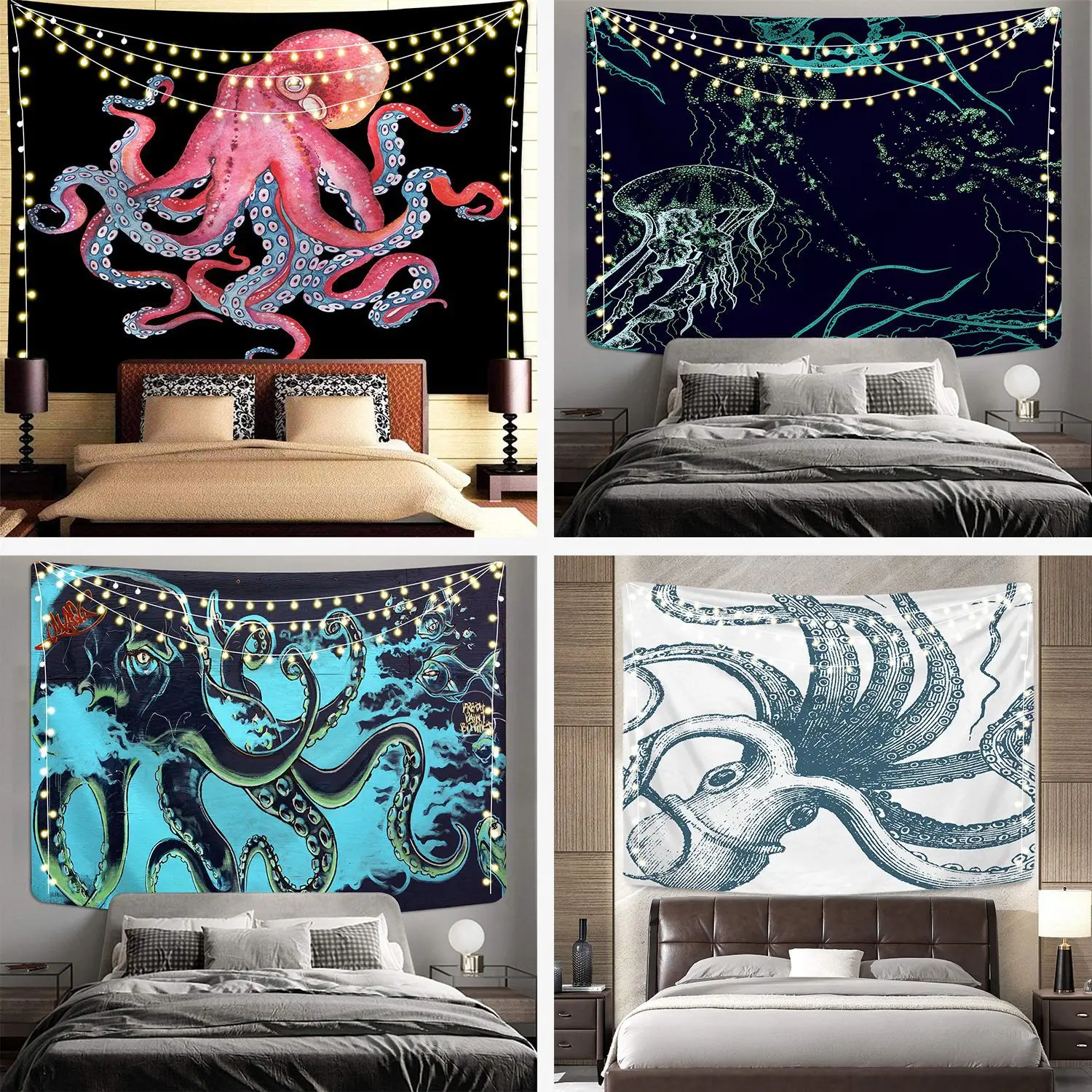 

Jellyfish Octopus Tapestry Wall Decoration Cloth Art Hanging Painting Background Cloth Wall Hanging Live