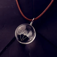 trendy leather chain necklaces natural dandelion seed specimen glass pendant necklace charm women necklace