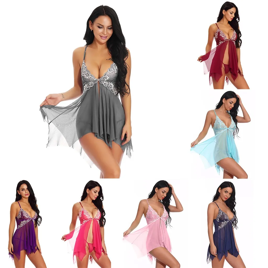 

Women's lace mesh V-neck sexy lingerie Front closing underwear babydoll lace V-neck mesh sexy lingerie X5