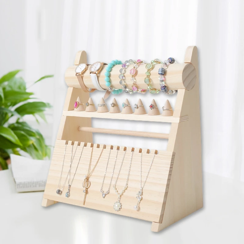 

Detachable Solid Wood Jewelry Storage Rack Organizer Hanging Necklace Bracelet Display Stand Holder