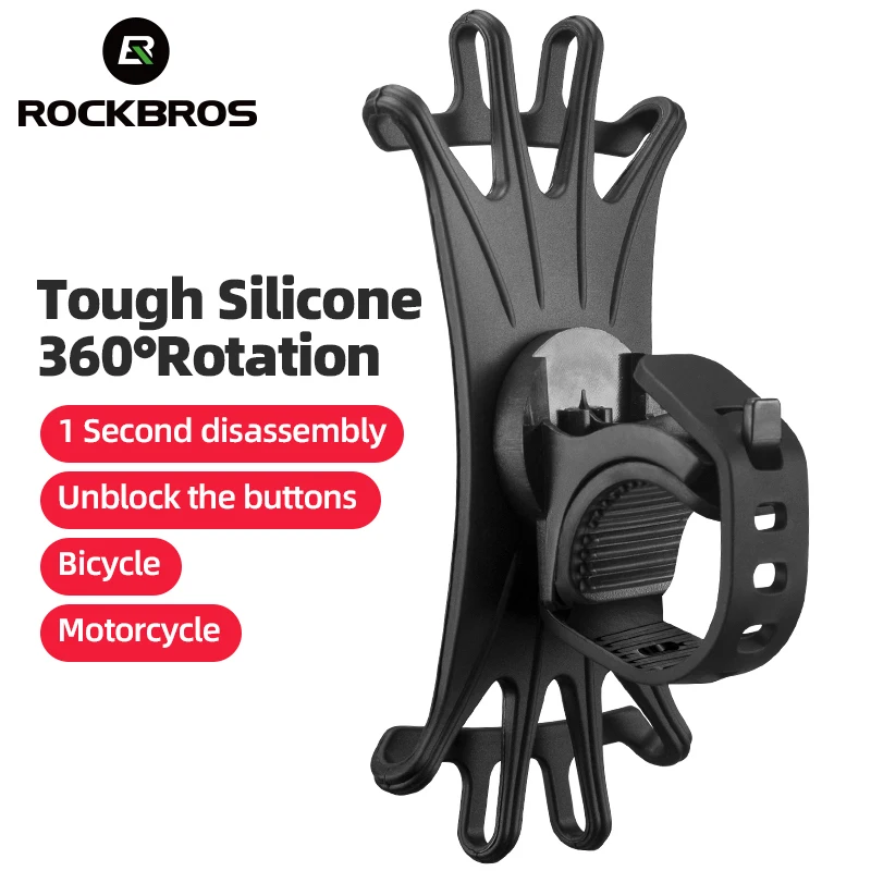 

ROCKBROS Elastic Silicone Bike Phone Holder Adjustable for Most Phone Bicycle Stand Scooter Motorcycle Mount Support Handlebar