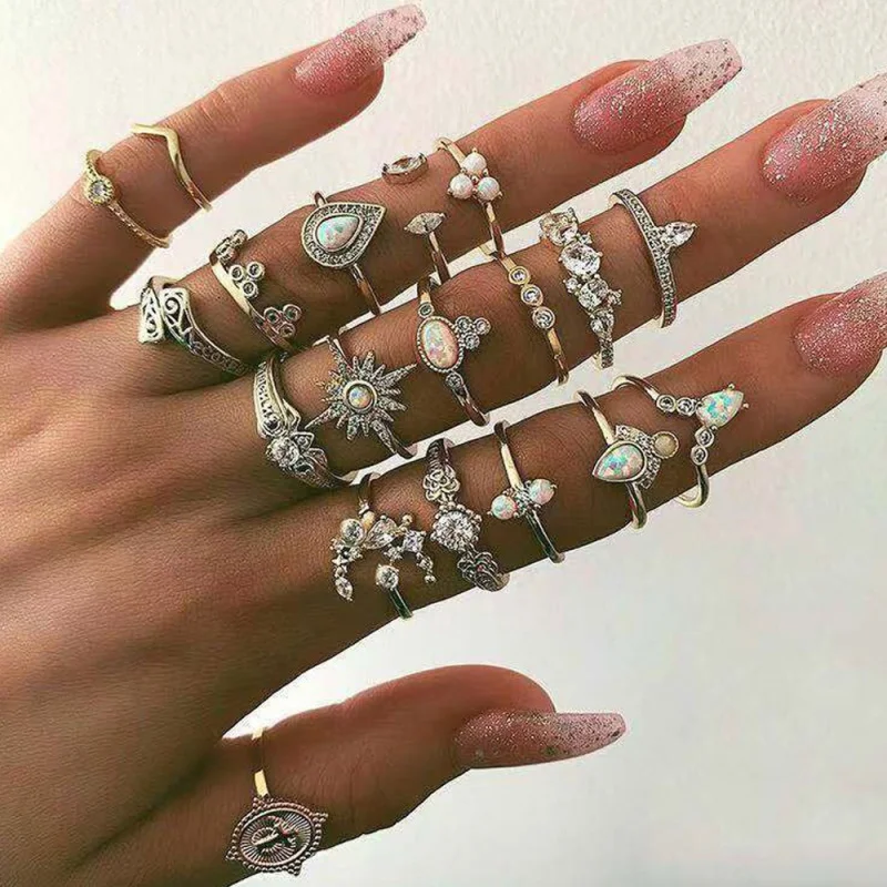 

New Alloy Knuckle Ring Suit Vintage 19 Pcs Set for Women Girls