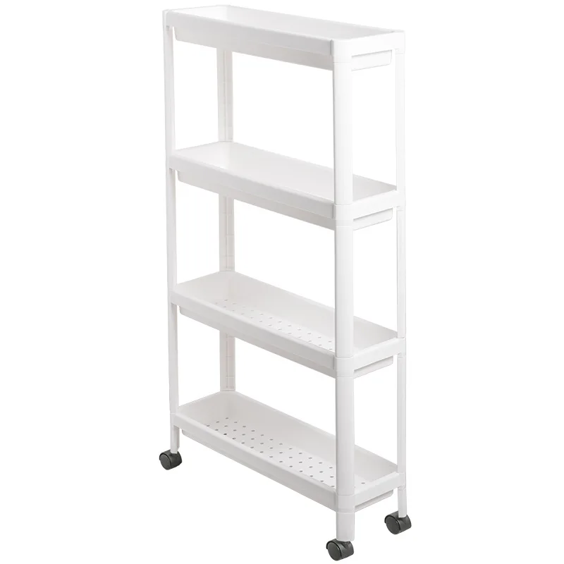 

Clamping Rack Floor to Ceiling Bathroom Narrow Multi-layer Plastic Trolley Kitchen Storage Flower Rack Assembly