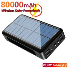 Fast Charging 80000mAh Solar Wireless Power Bank Large-capacity Charger 4USB Port with LED Light External Battery Power Bank