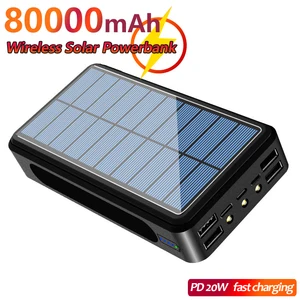 fast charging 80000mah solar wireless power bank large capacity charger 4usb port with led light external battery power bank free global shipping