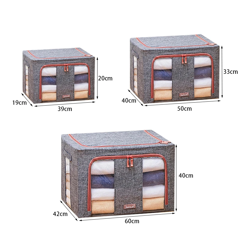 

Clothing Quilt Storage Box Organizer Bag Clothes Blanket Sundries Wardrobe Organization Bag Steel Frame Foldable Storage Box