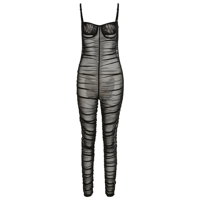 

2021 summer women's new fashion design sense sexy mesh spot sling fold slim casual pants