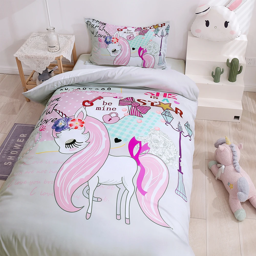 

Unicorn Bedding Set Cartoon Duvet Cover Bedcllothes Colorful Animal Printed Unicorn Comforter Bedding Sets for Girls